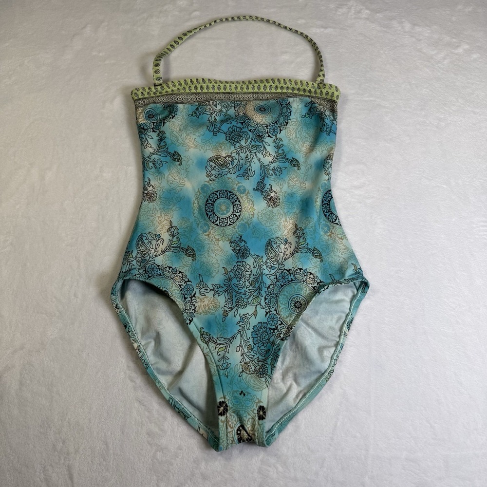 VTG VM Sport One Piece Swimsuit Small Blue Paisley Medallion Halter Swim